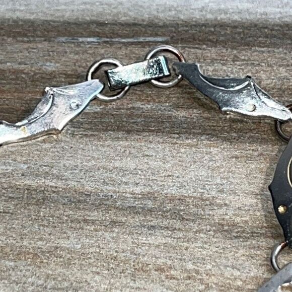 Vintage Solid 925 Sterling Dolphin Tennis Bracelet 7.5” - Picture 3 of 8